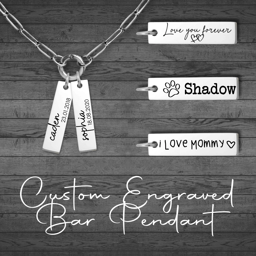 Text, Handwriting or Drawing Laser Engraved Bar Pendant