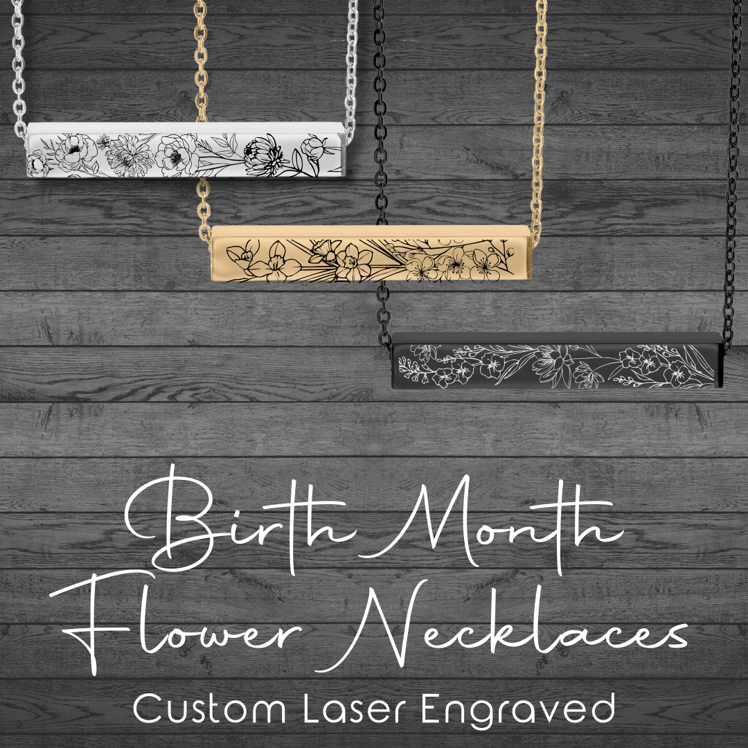 Birth Flower Necklace - 4 Sided Horizontal Bar Necklace