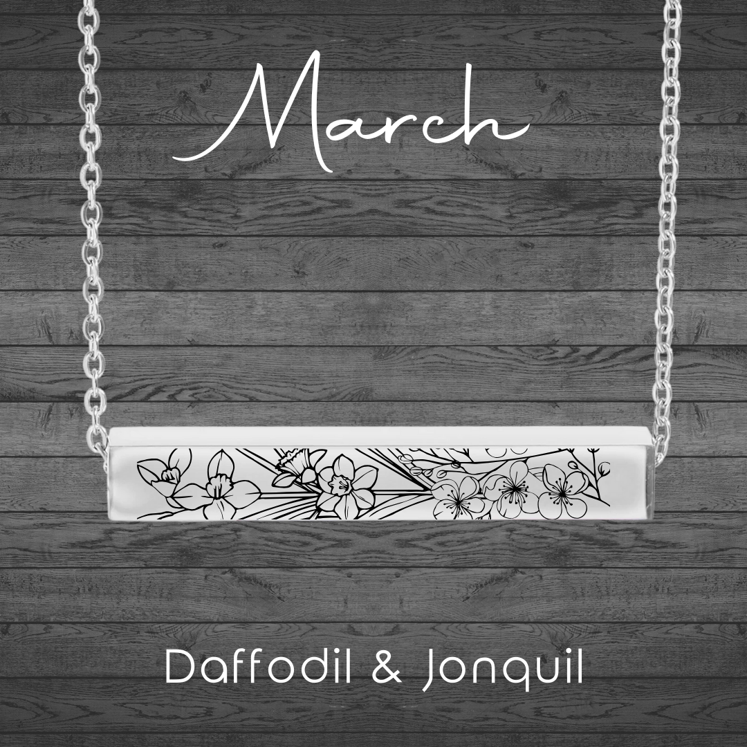 Birth Flower Necklace - 4 Sided Horizontal Bar Necklace