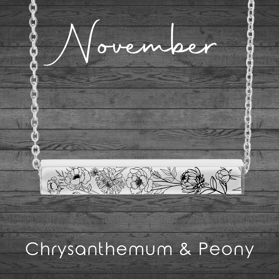Birth Flower Necklace - 4 Sided Horizontal Bar Necklace