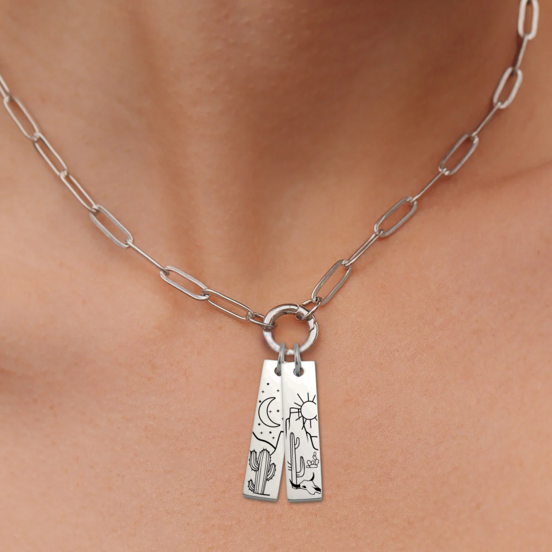 Text, Handwriting or Drawing Laser Engraved Bar Pendant
