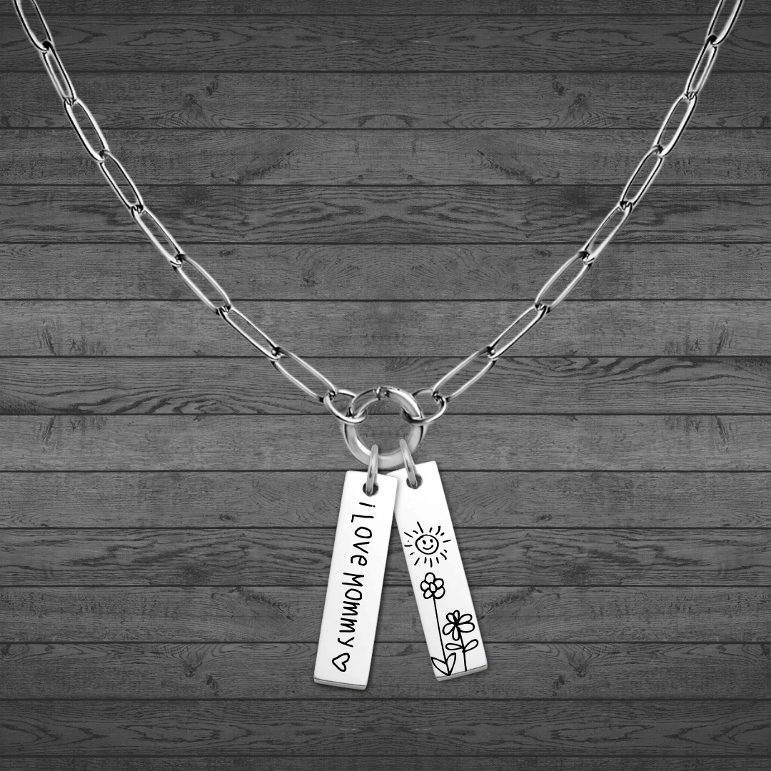 Text, Handwriting or Drawing Laser Engraved Bar Pendant