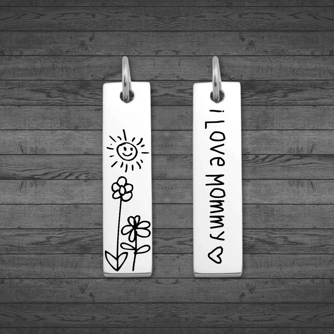 Text, Handwriting or Drawing Laser Engraved Bar Pendant