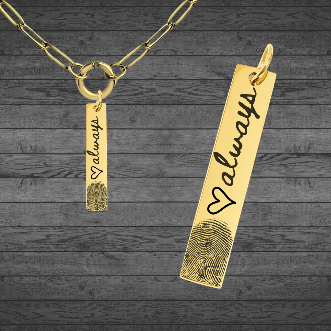 Fingerprint Engraved Gold Bar Pendant