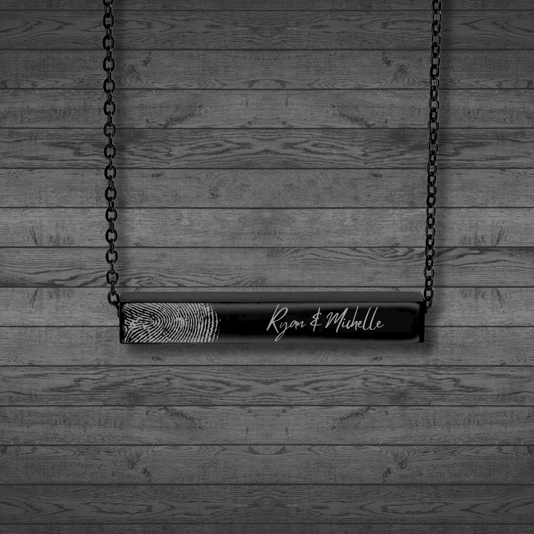 Fingerprint Engraved 4 Sided Horizontal Bar Necklace