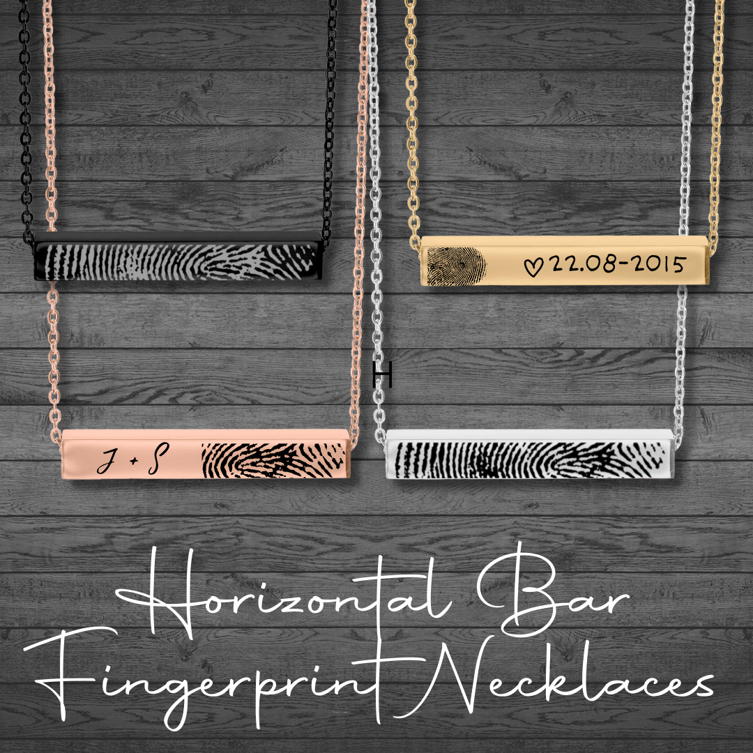 Fingerprint Engraved 4 Sided Horizontal Bar Necklace