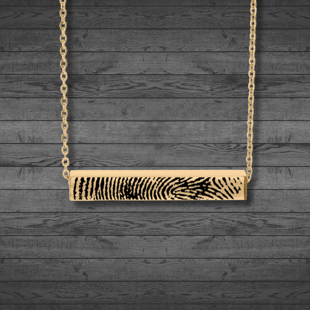 Fingerprint Engraved 4 Sided Horizontal Bar Necklace