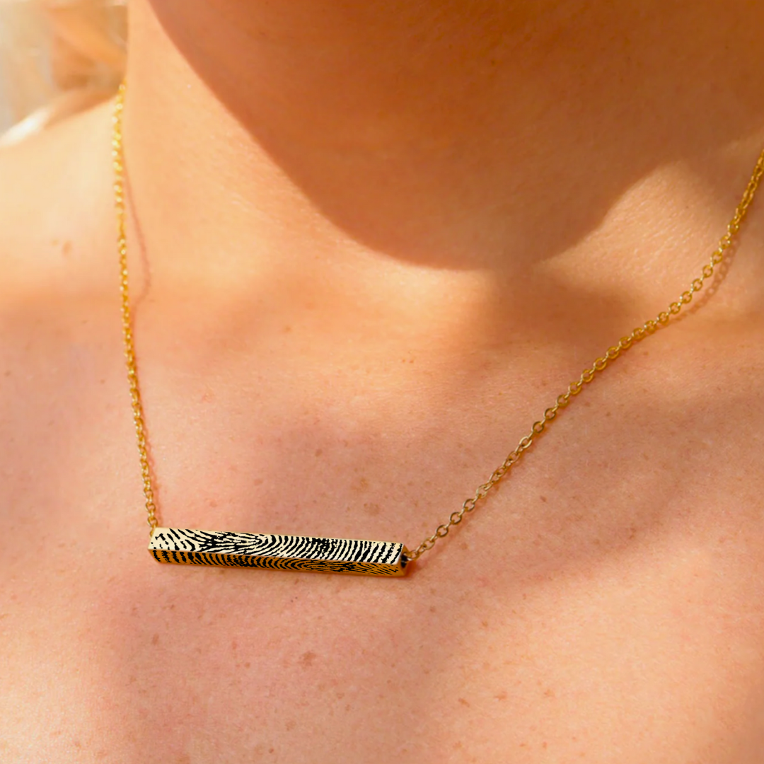Fingerprint Engraved 4 Sided Horizontal Bar Necklace