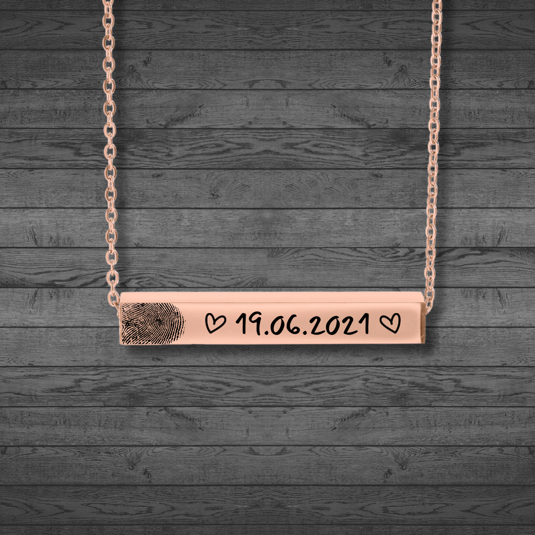 Fingerprint Engraved 4 Sided Horizontal Bar Necklace