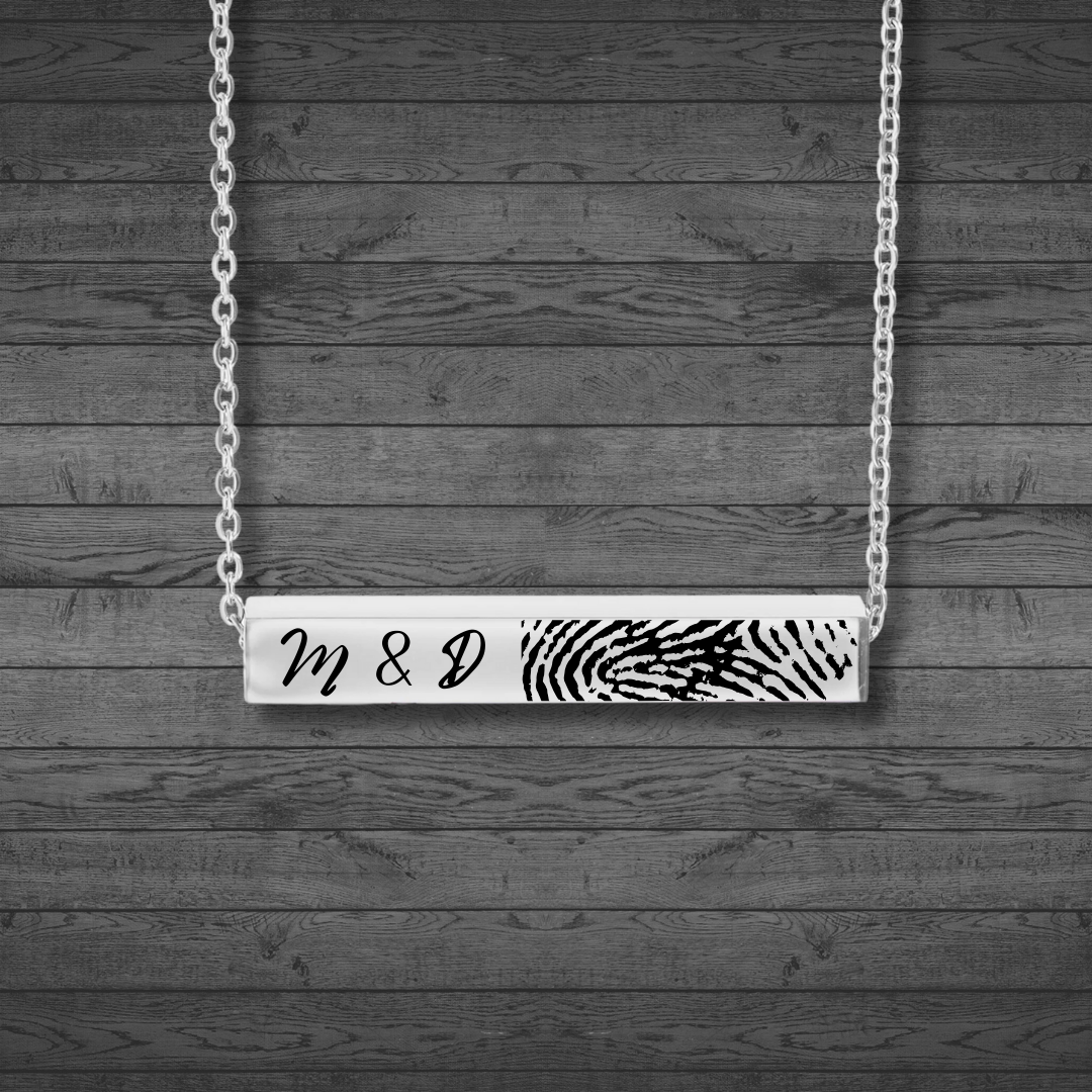 Fingerprint Engraved 4 Sided Horizontal Bar Necklace