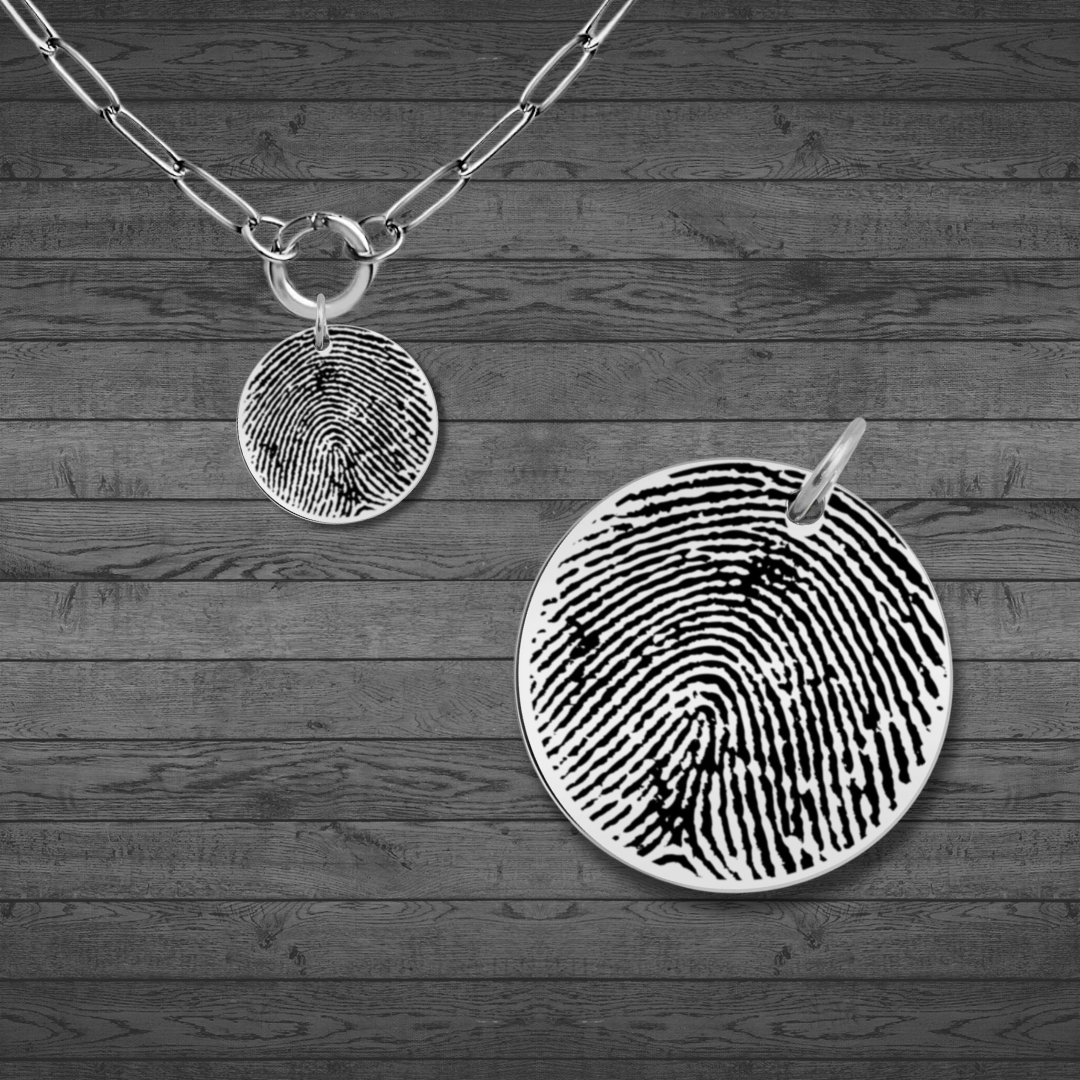 Fingerprint Engraved Large Circle Pendant