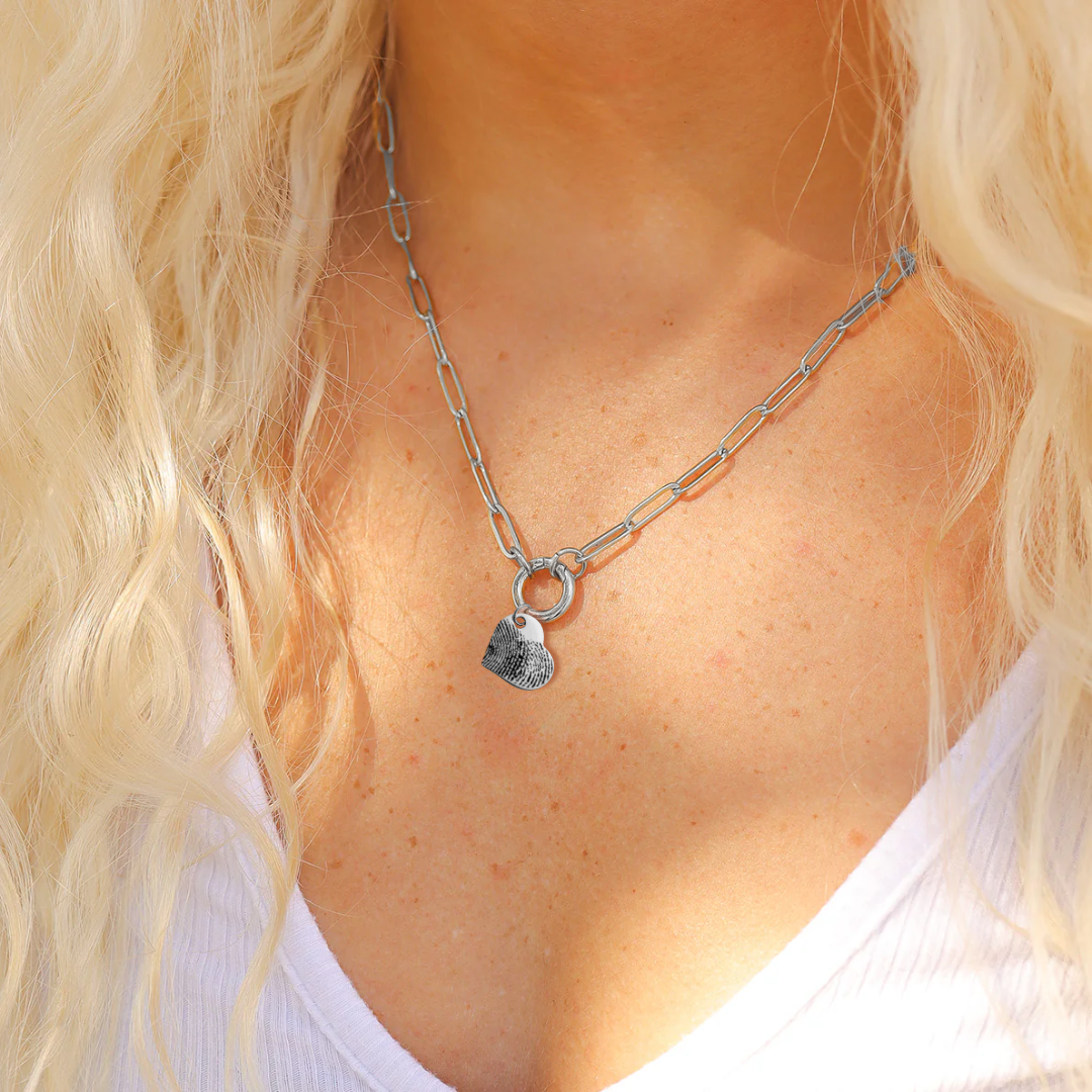Fingerprint Engraved Heart Pendant