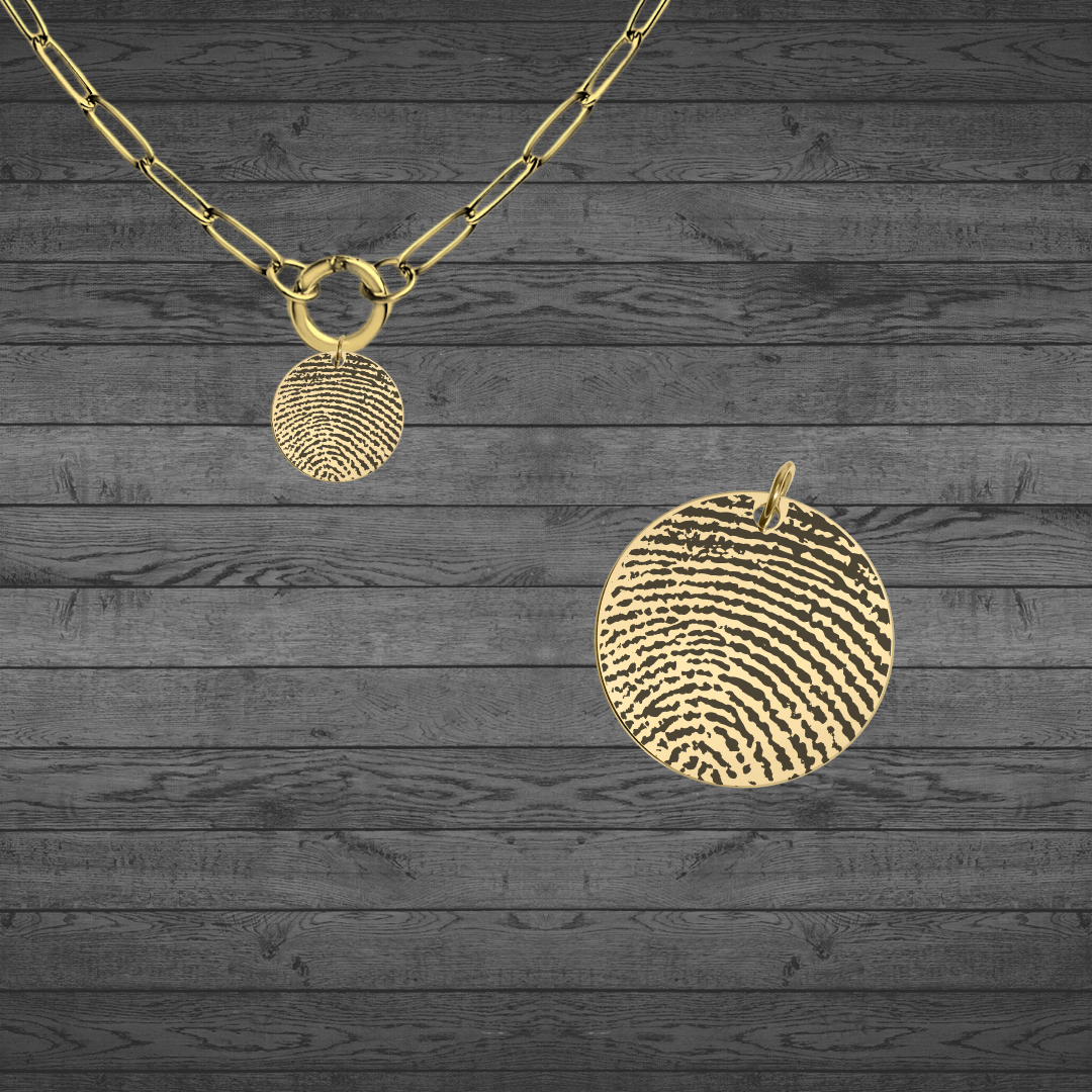 Fingerprint Engraved Gold Small Circle Pendant