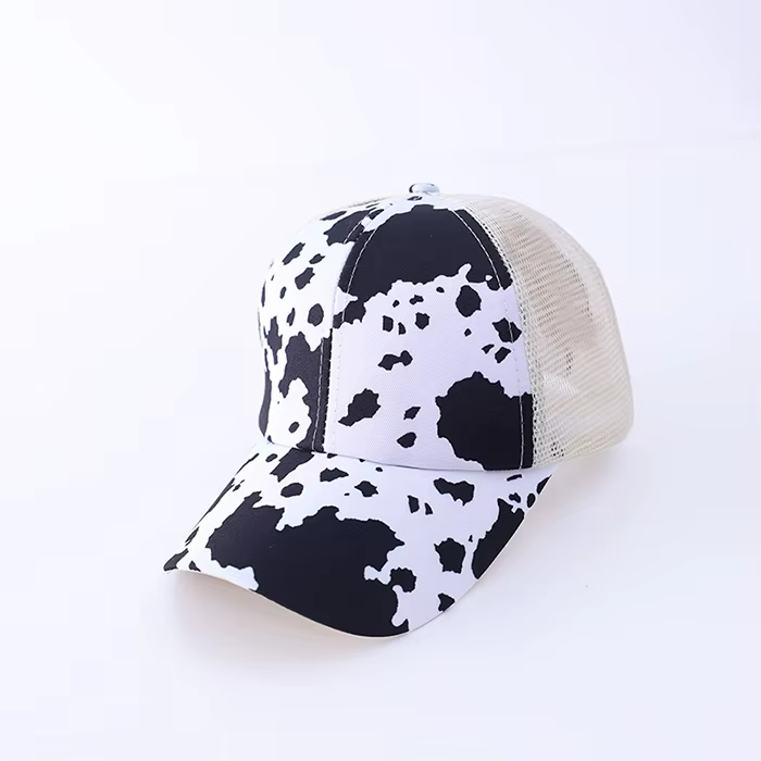 Distressed Ponytail Hat - Custom Engraved Leather Patch Available
