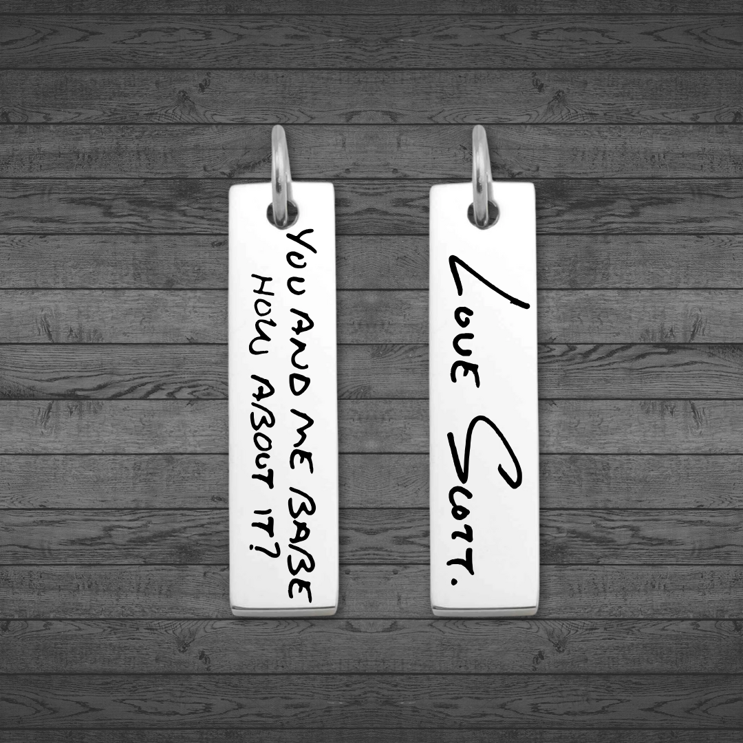 Text, Handwriting or Drawing Laser Engraved Bar Pendant