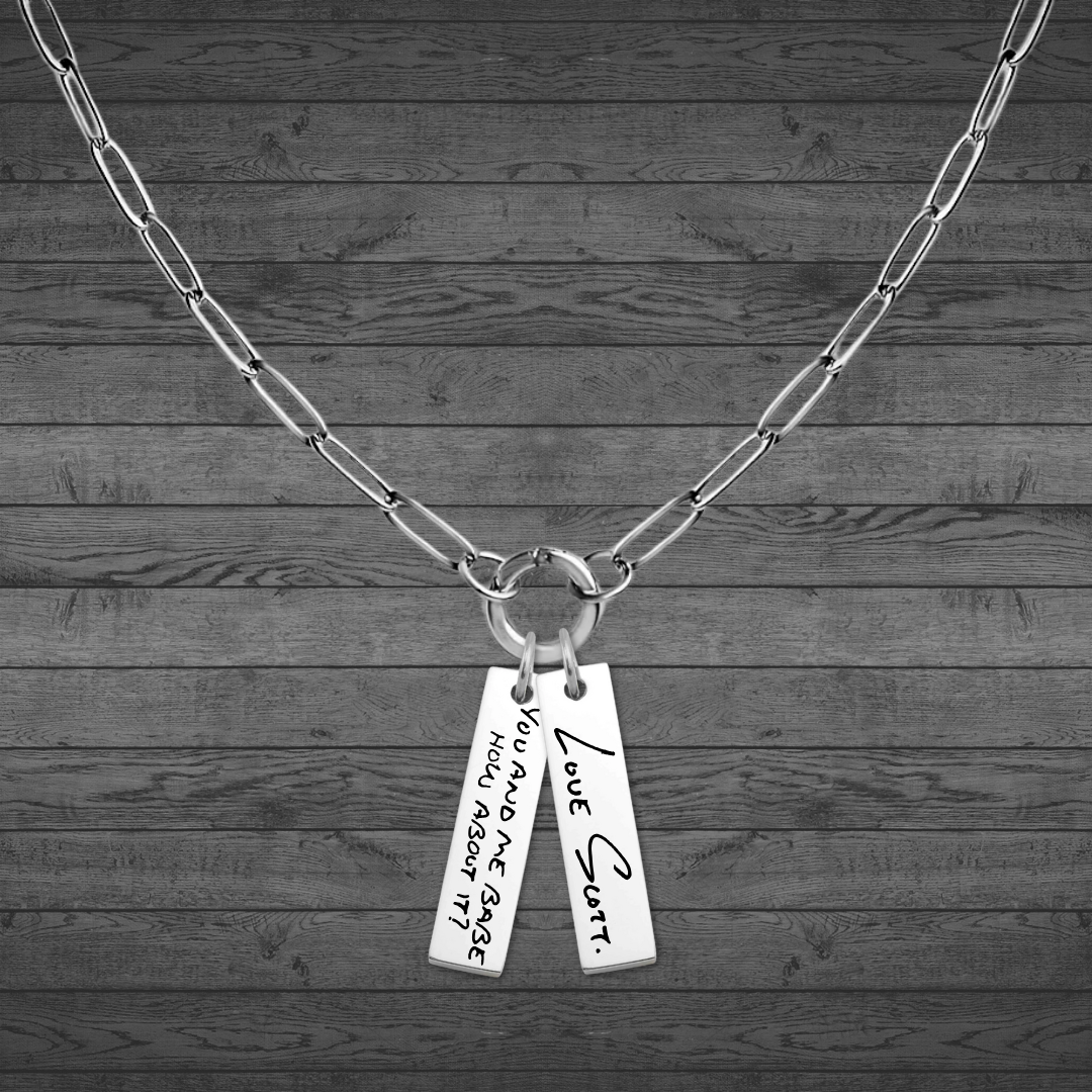 Text, Handwriting or Drawing Laser Engraved Bar Pendant