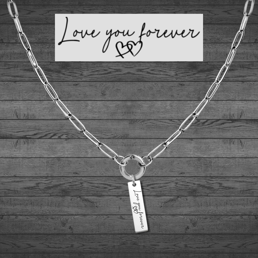 Text, Handwriting or Drawing Laser Engraved Bar Pendant