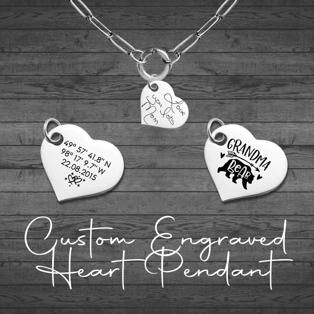 Text, Handwriting or Drawing Laser Engraved Heart Pendant
