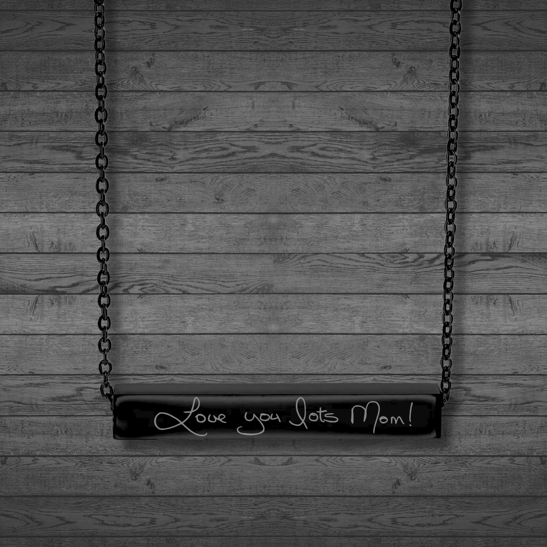 Text, Handwriting or Drawing Laser Engraved Horizontal Bar Necklace