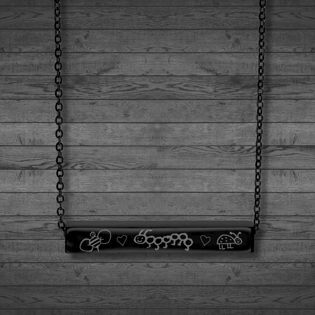 Text, Handwriting or Drawing Laser Engraved Horizontal Bar Necklace