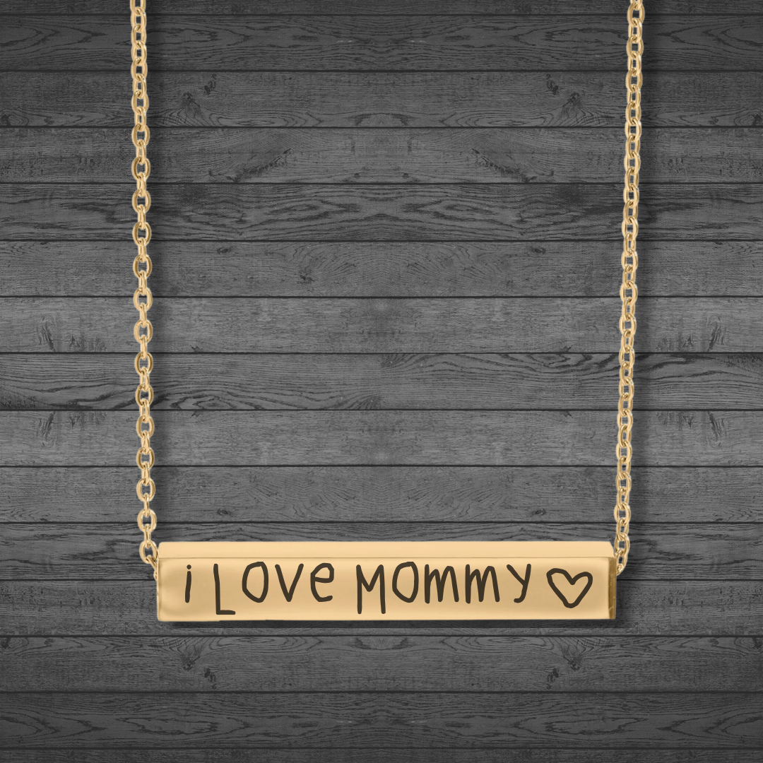 Text, Handwriting or Drawing Laser Engraved Horizontal Bar Necklace