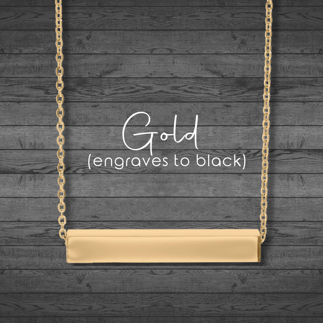 Text, Handwriting or Drawing Laser Engraved Horizontal Bar Necklace
