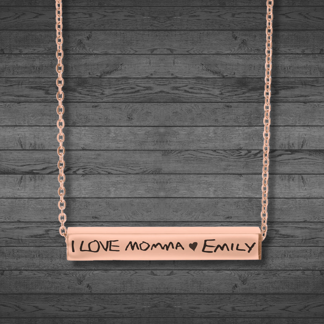 Text, Handwriting or Drawing Laser Engraved Horizontal Bar Necklace