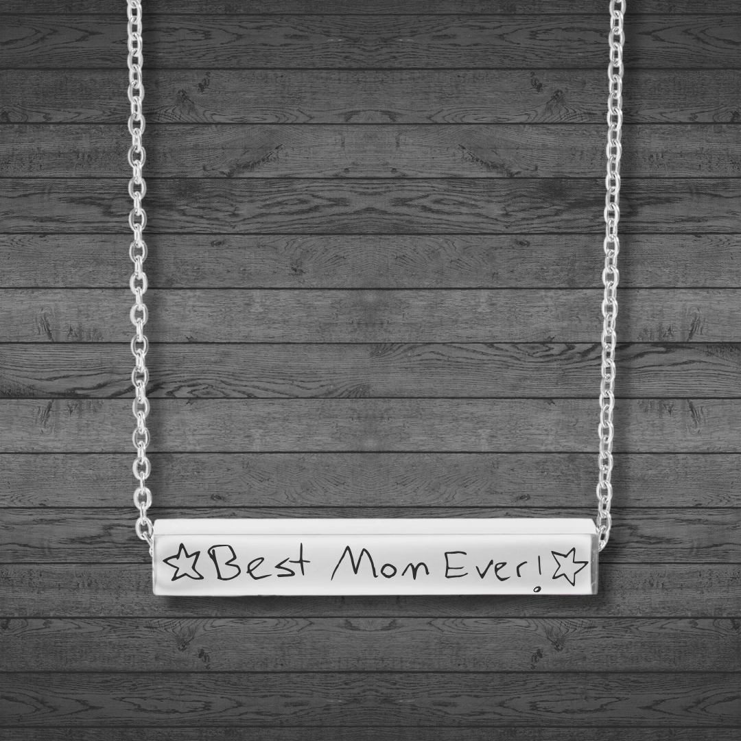 Text, Handwriting or Drawing Laser Engraved Horizontal Bar Necklace