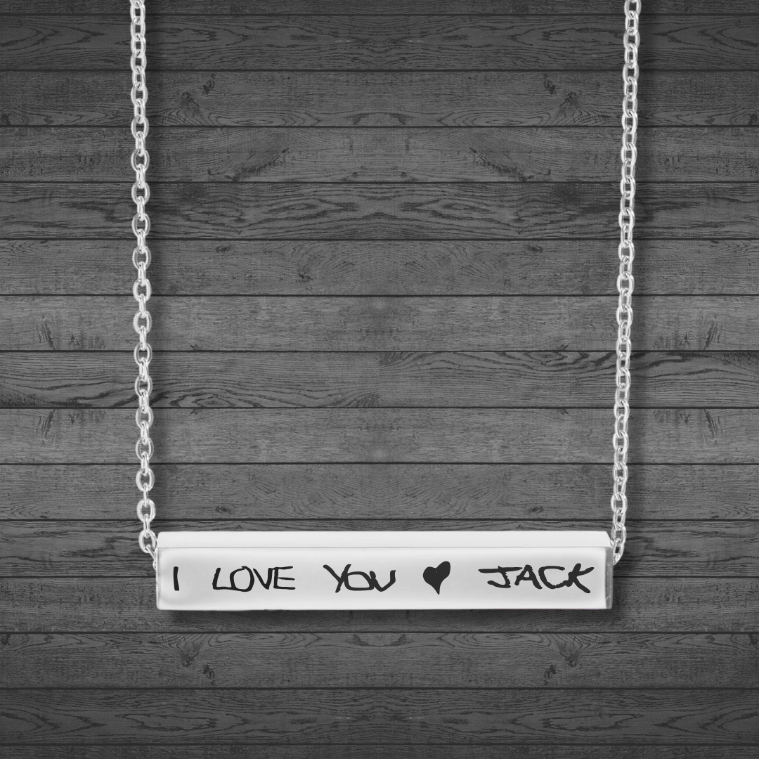 Text, Handwriting or Drawing Laser Engraved Horizontal Bar Necklace