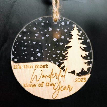 Most Wonderful Time of the Year Ornament - Clear Snowflakes