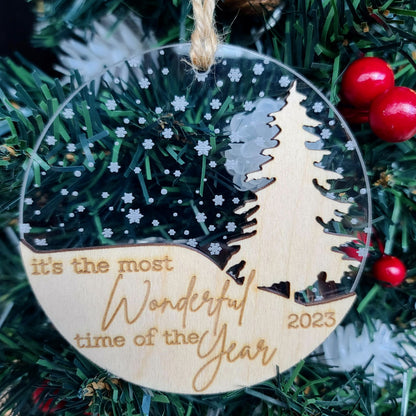 Most Wonderful Time of the Year Ornament - Clear Snowflakes