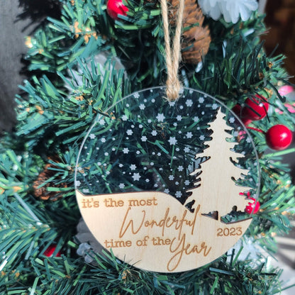 Most Wonderful Time of the Year Ornament - Clear Snowflakes