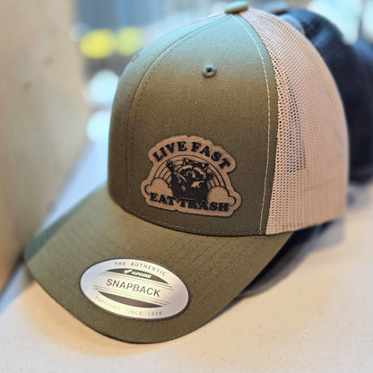 Snapback Trucker Hat - Custom Engraved Leather Patch Available