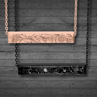 Birth Flower Necklace - 4 Sided Horizontal Bar Necklace