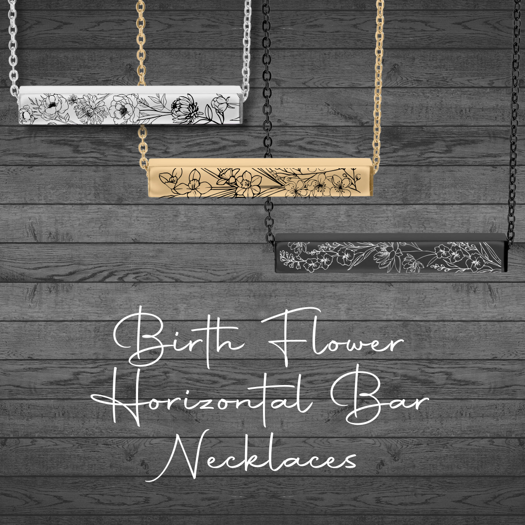 Birth Flower Necklace - 4 Sided Horizontal Bar Necklace
