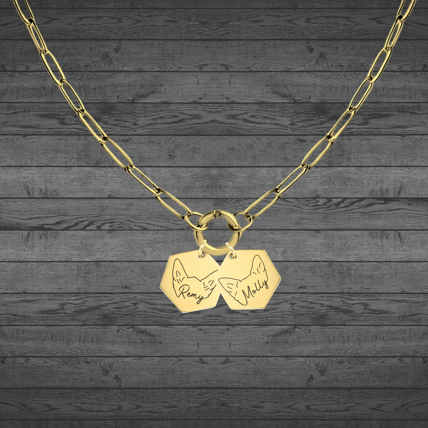 Text, Handwriting or Drawing Laser Engraved Gold Hexagon Pendant