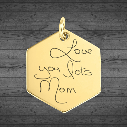 Text, Handwriting or Drawing Laser Engraved Gold Hexagon Pendant