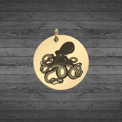 Text, Handwriting or Drawing Laser Engraved Gold Small Circle Pendant