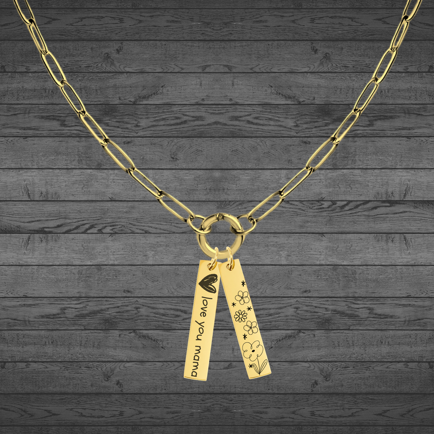 Text, Handwriting or Drawing Laser Engraved Gold Bar Pendant