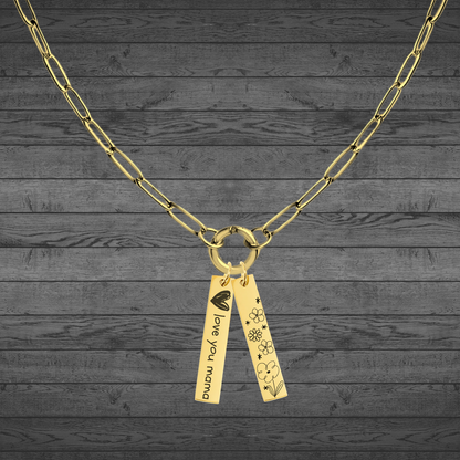 Text, Handwriting or Drawing Laser Engraved Gold Bar Pendant