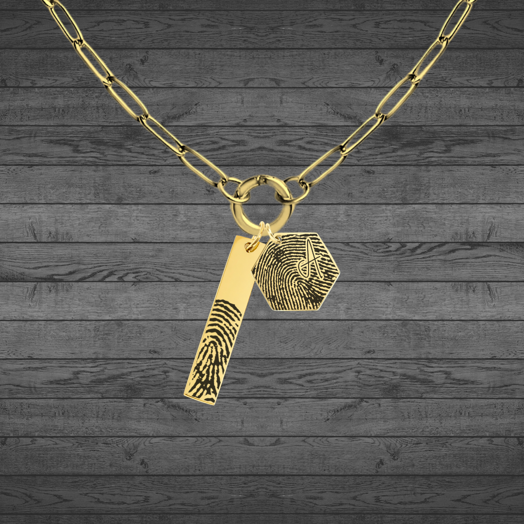 Fingerprint Engraved Gold Hexagon Pendant