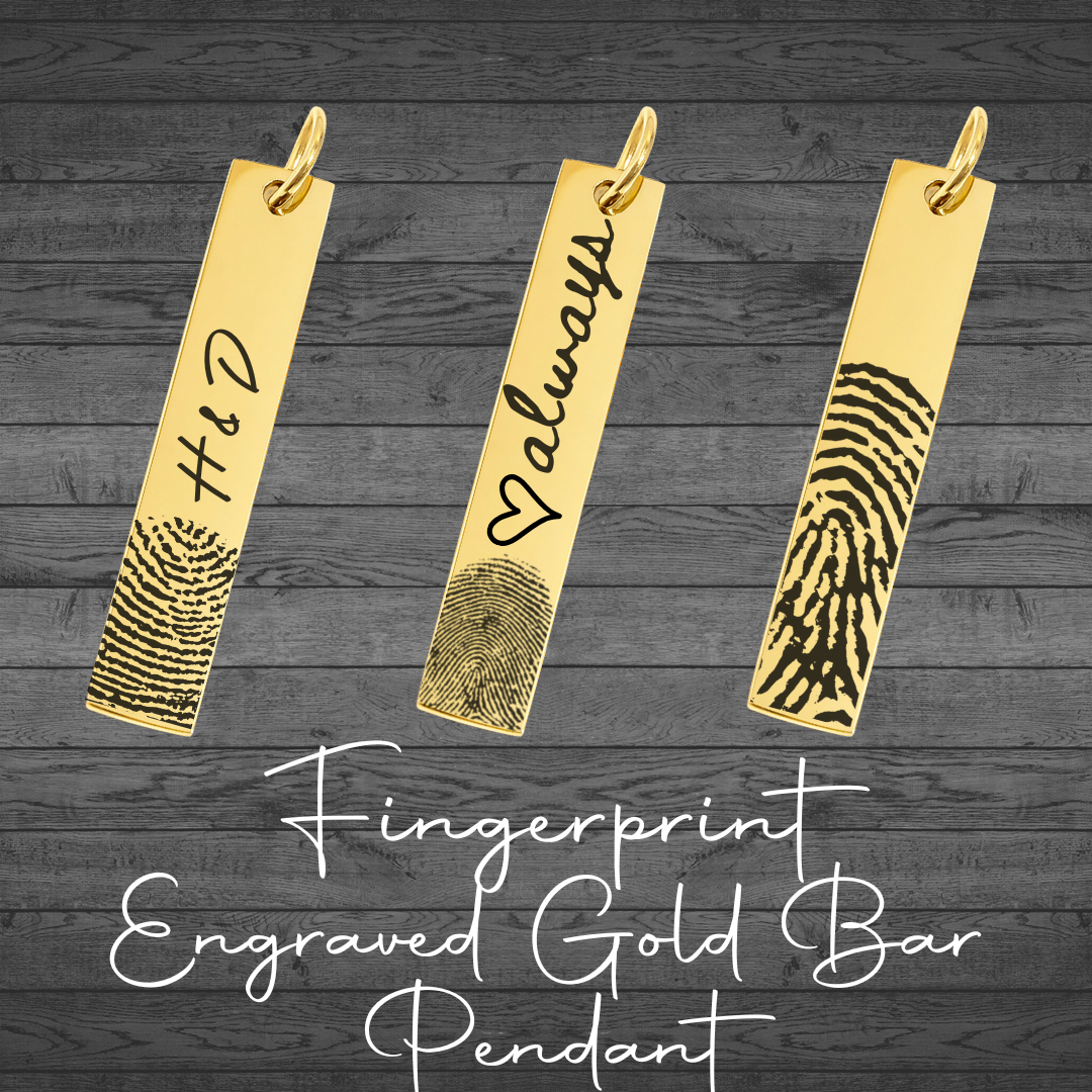 Fingerprint Engraved Gold Bar Pendant