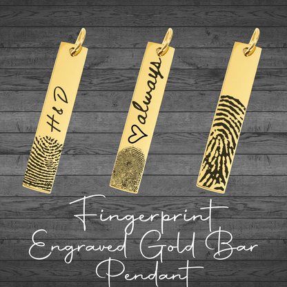 Fingerprint Engraved Gold Bar Pendant