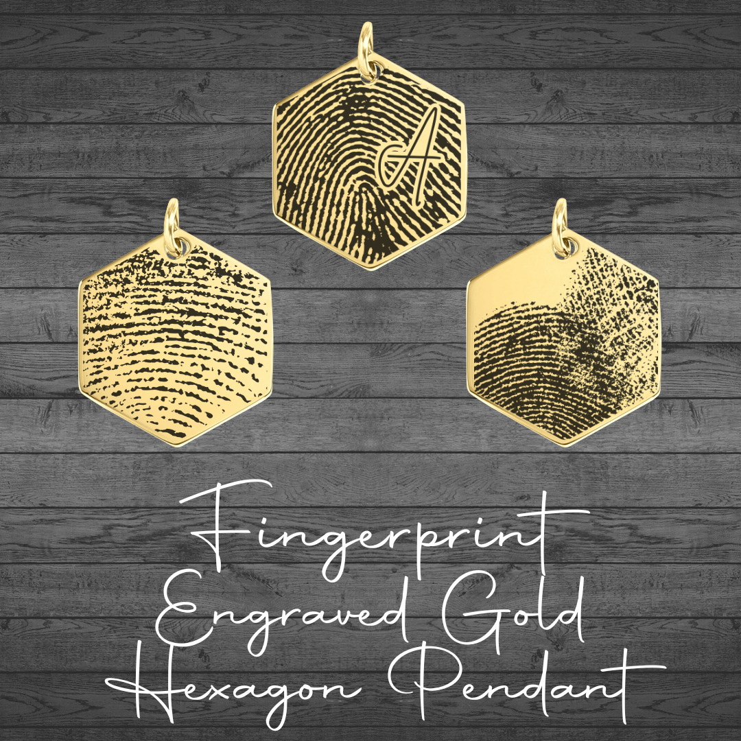 Fingerprint Engraved Gold Hexagon Pendant