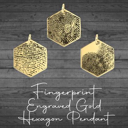Fingerprint Engraved Gold Hexagon Pendant