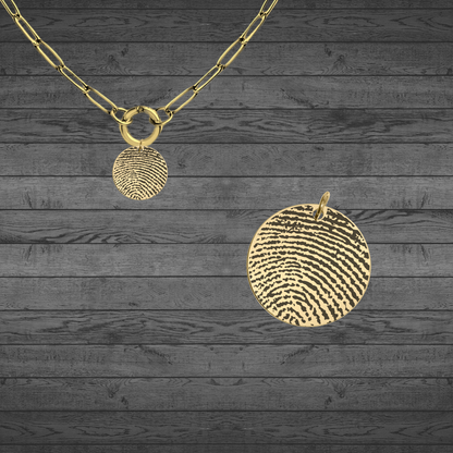 Fingerprint Engraved Gold Small Circle Pendant