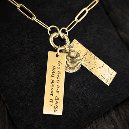 Text, Handwriting or Drawing Laser Engraved Gold Bar Pendant