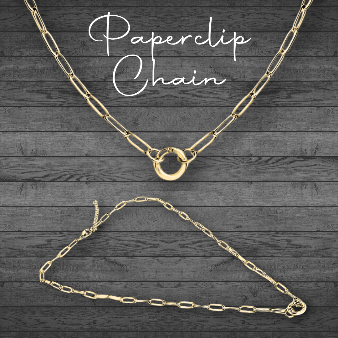 Gold Paperclip Chain Necklace with Mini Circle Carabiner