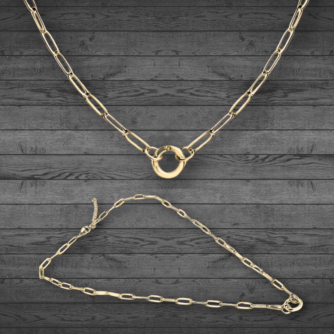 Gold Paperclip Chain Necklace with Mini Circle Carabiner