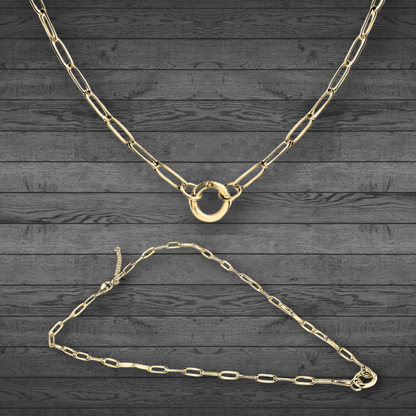 Gold Paperclip Chain Necklace with Mini Circle Carabiner